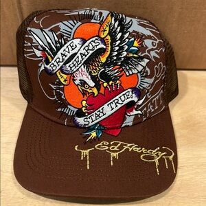 NWT Ed Hardy Brown Trucker Hat‎